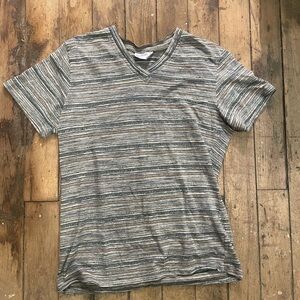 Ash Gray Striped V-Neck Top